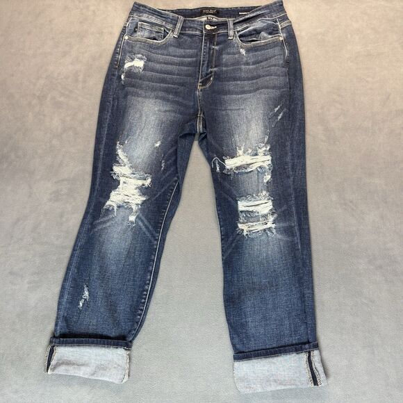 Judy Blue Womens Jeans Size 16W Boyfriend Fit Distressed Medium Wash - Picture 1 of 11